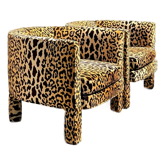 Vintage Leopard Velvet Tub Chairs - A Pair For Sale