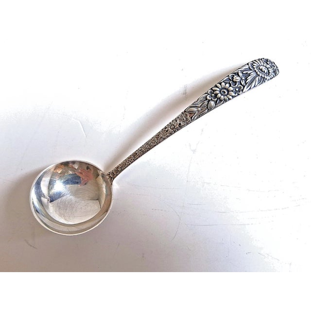 Early 20th Century Early 20th Century Kirk & Son Sterling Silver Repousse & Etched Glass Jam/Condiment Jar With Spoon For Sale - Image 5 of 7