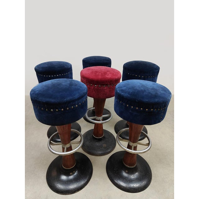 Vintage Art Deco French Cafe Bar Stools, 1940s, Set of 6 For Sale - Image 3 of 7