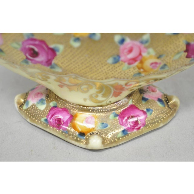 Antique Japanese Nippon Hand Painted Porcelain Gold Gilt Handle Moon Basket Vase For Sale In Philadelphia - Image 6 of 17