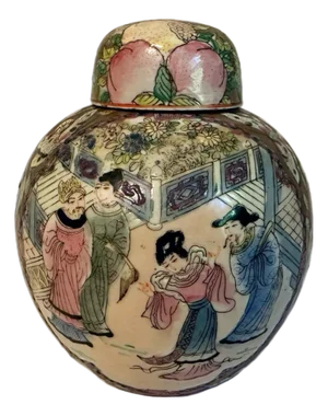 Vintage Chinoiserie Rose Famille Hand Painted Chinese Export Ginger Jar