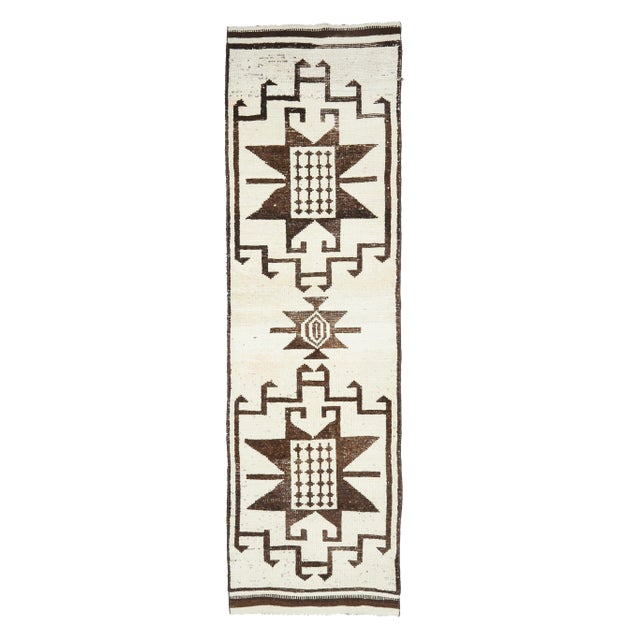 Vintage Turkish Oushak Handmade Wool Cotton White Runner Rug For Sale - Image 10 of 10