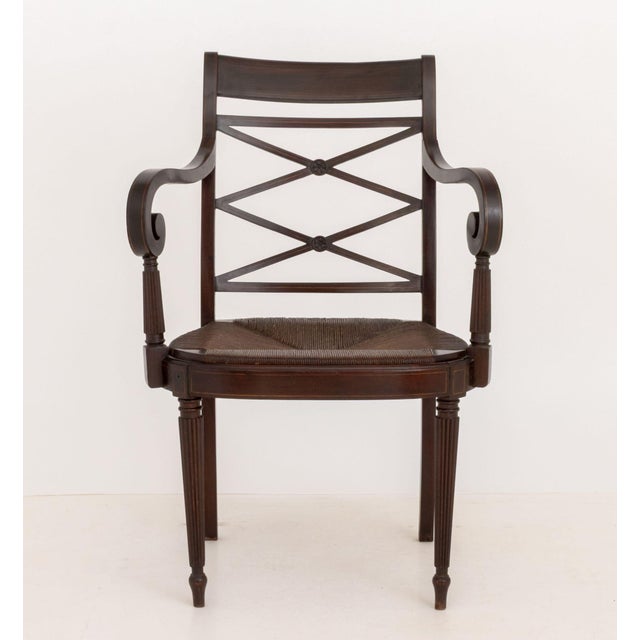 Traditional Regency Style Mahogany Arm Chair, With String Inlay to the Scroll Arms For Sale - Image 3 of 10
