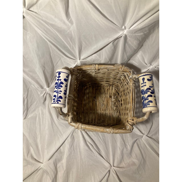 1910s Antique Basket With Delft Ceramic Handmade Basket. For Sale - Image 9 of 12