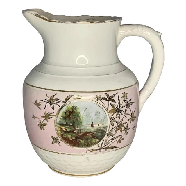 Antique Sampson Bridgwood Maritime Pitcher: Hand-Painted Porcelain, c.1880 For Sale