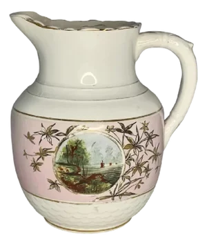Antique Sampson Bridgwood Maritime Pitcher: Hand-Painted Porcelain, c.1880