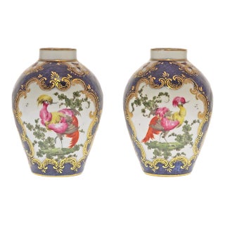 Antique English Porcelain Signed Fret Mark English Country House Decor Mantle Tea Caddies- a Pair For Sale