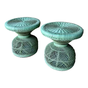 1950s Faux Wicker Occasional Tables/Stools a Pair