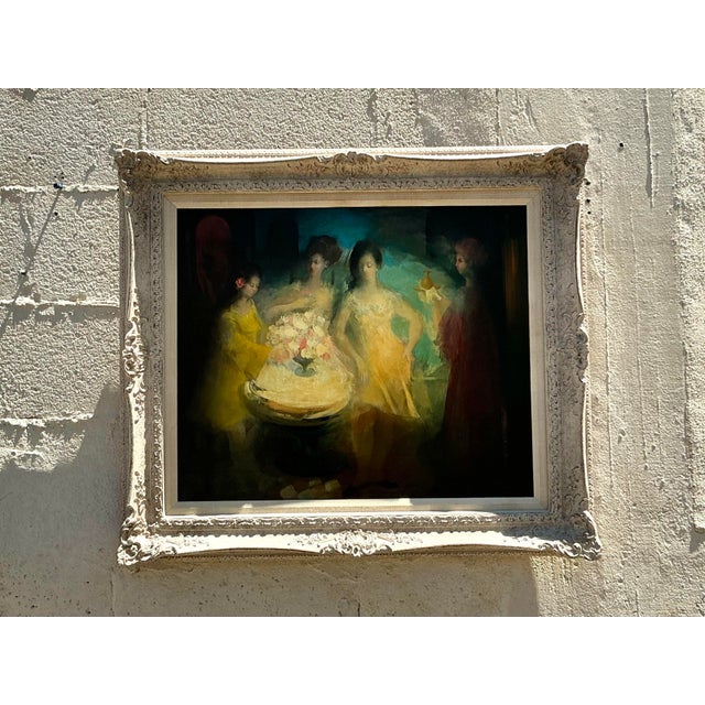 Coffee Mid 20th Century Vintage Regency Original Figurative Oil on Canvas For Sale - Image 8 of 12