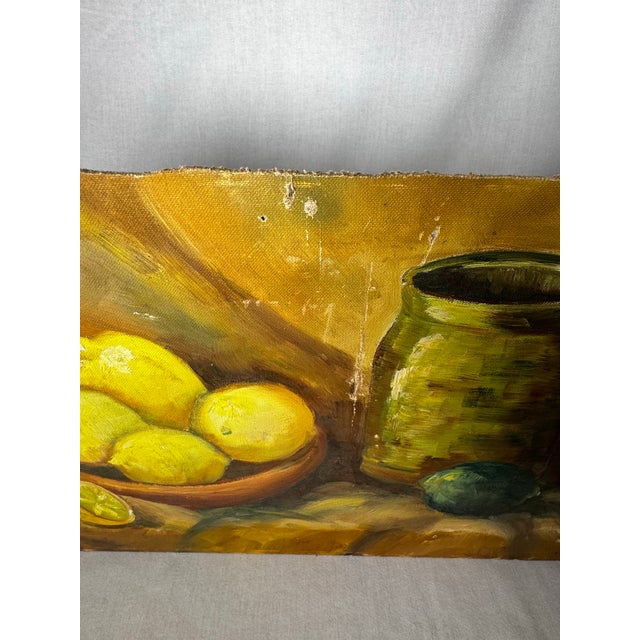 Mid-Century Modern Vintage Mid Century Traditional Expressionist Still Life Original Oil Painting on Board, Yellow, Green & Goldenrod For Sale - Image 3 of 12
