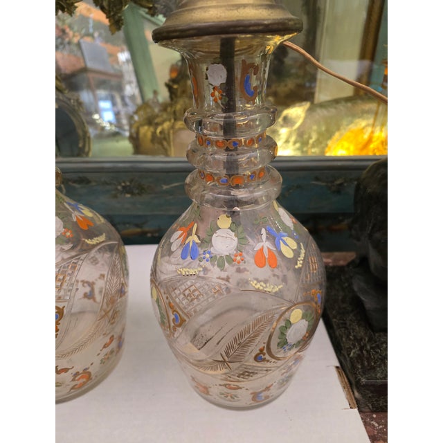 Antique Bohemian Glass Decanter Lamps - a Pair For Sale - Image 4 of 6