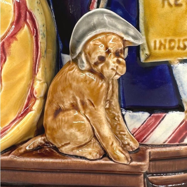 Ceramic A Sarreguemines Majolica Smoking Stand, Drunk Street Musician and Dog, Ca. 1880 For Sale - Image 7 of 12