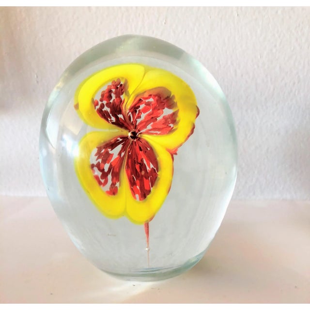 Large Egg Shaped Paperweight With Stunning Floating Petunia For Sale In San Diego - Image 6 of 6