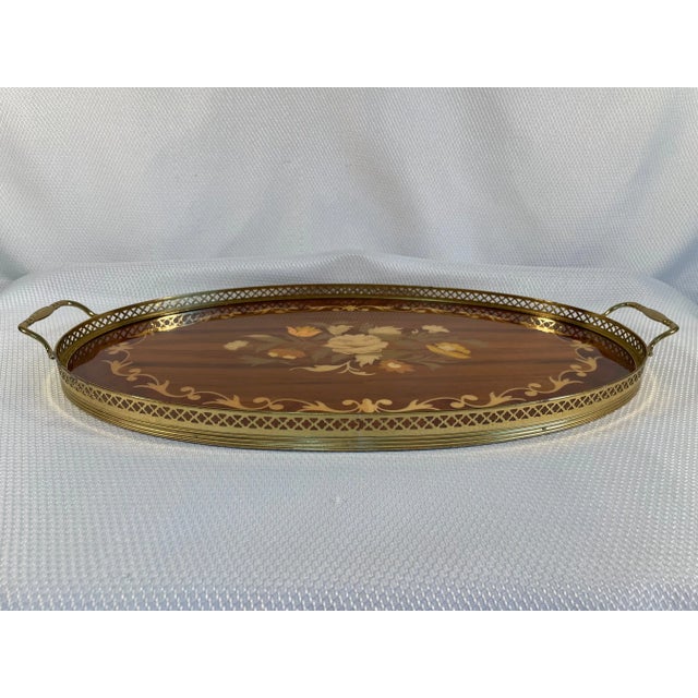 1950-60s Italian Oval Marquetry Gallery Serving Tray For Sale - Image 4 of 12