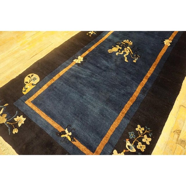 1920s Traditional Navy Blue Floral Sprays & Butterflies Deco Chinese Peking Rug For Sale - Image 10 of 10