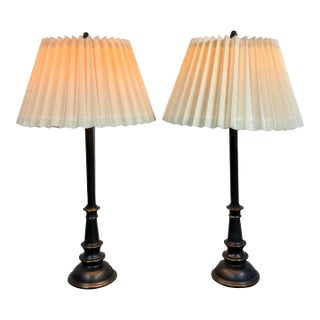 Stiffel Vintage Black & Brass Table Lamps , Pair For Sale