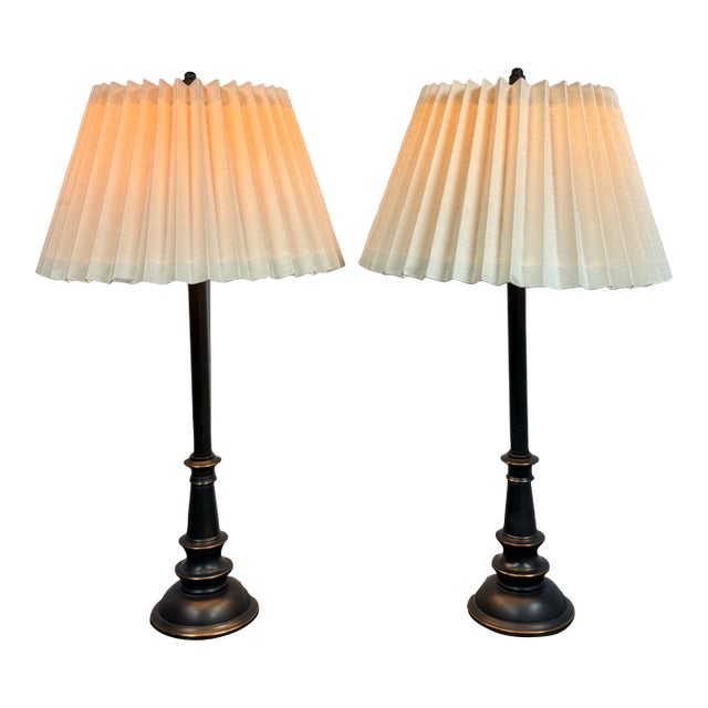 Stiffel Vintage Black & Brass Table Lamps , Pair For Sale