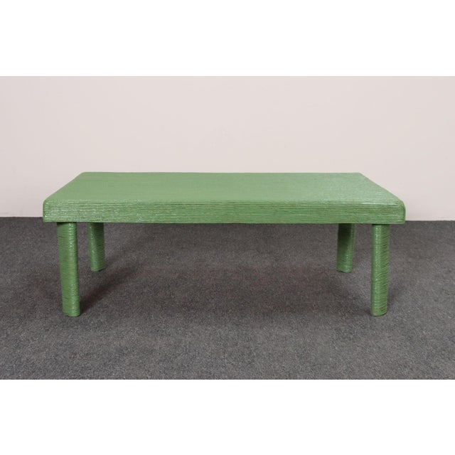 Vintage Mint Green Jute Wrapped Wooden Coffee / Cocktail Table For Sale - Image 9 of 18