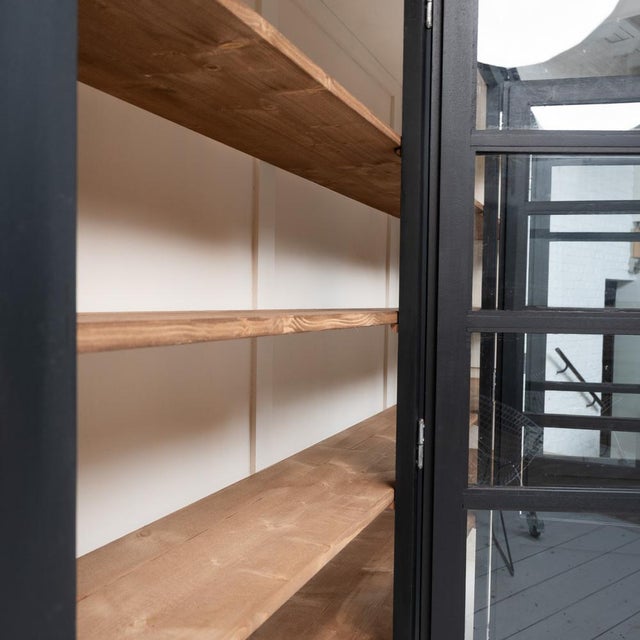 Large Vintage French Blackened Wood Bookcase, 1950 For Sale - Image 4 of 8