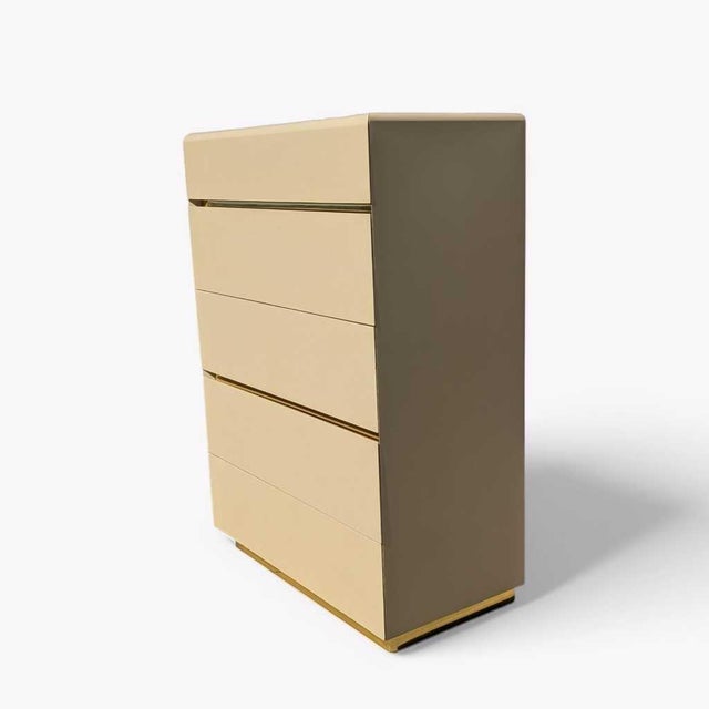 Mid 20th Century Mid 20th Century Lane Postmodern Five-Drawer Tallboy Dresser in Beige Lacquer, Glass For Sale - Image 5 of 13
