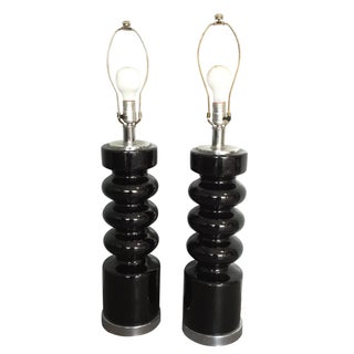 Mid Century Modern Black and Chrome Lamps- Pair For Sale