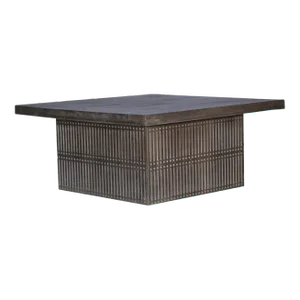 Modern Ash Gray Rib Carved Solid Wood Square Coffee Table | Solid Wood Center Table | Boho Chic Distressed Gray Accent Table | Ribbed Groove