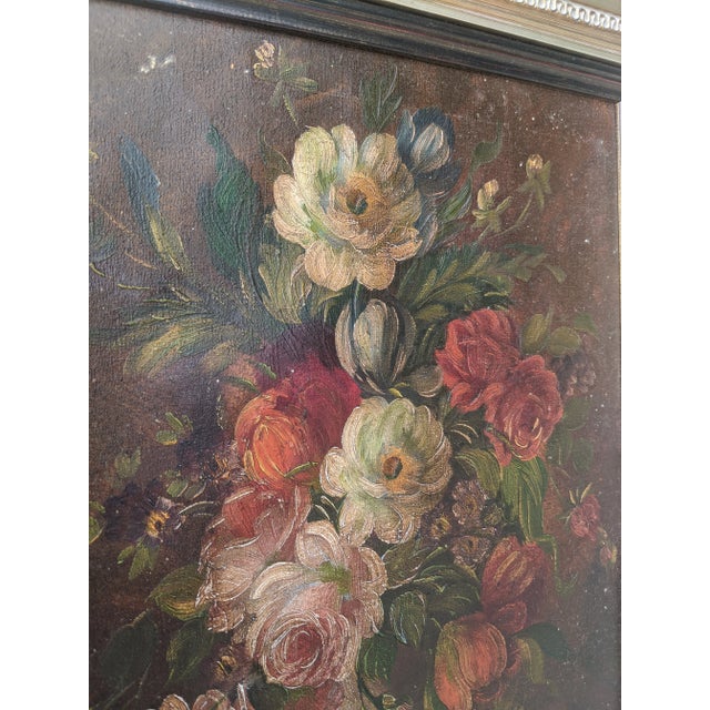 Textile Antique Still Life Dark Academia Botanical Oil Painting Signed For Sale - Image 7 of 14