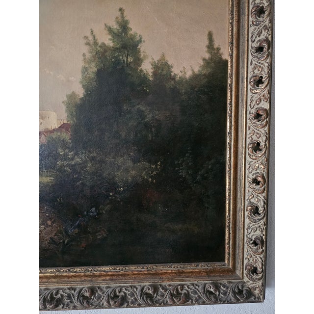 Large Windsor Castle Thames Landscape Oil Painting in Ornate Pierced Frame With Picture Light For Sale - Image 11 of 17