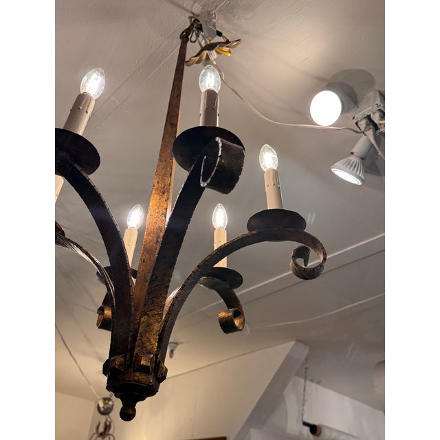 Metal Paul Ferrante Antique Dutch Metal Leaf Iris Chandelier For Sale - Image 7 of 12