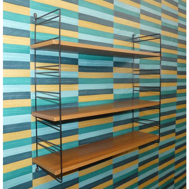 Vintage String Shelf Unit in Walnut and Teak, 1960s For Sale - Image 12 of 12