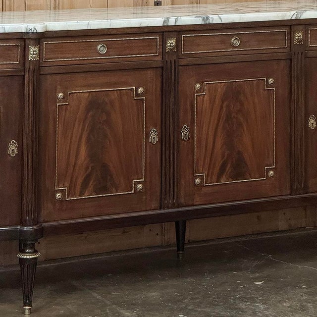 Wood Grand Louis XVI Style Flame Mahogany Buffet With Marble Top For Sale - Image 7 of 18