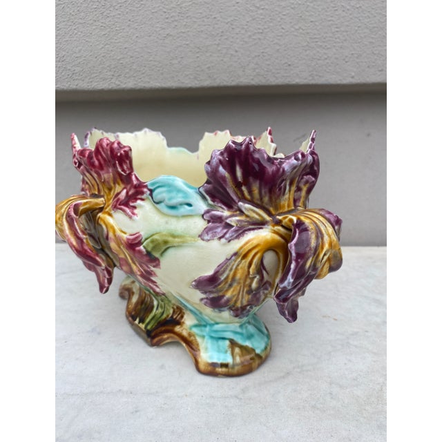 Late 19th Century 19th Century French Majolica Iris Jardiniere Onnaing For Sale - Image 5 of 13