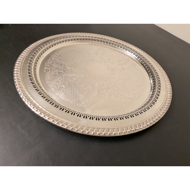 Vintage Leonard Hollywood Regency Pierced Silverplate 15" Chased Round Platter For Sale - Image 12 of 15