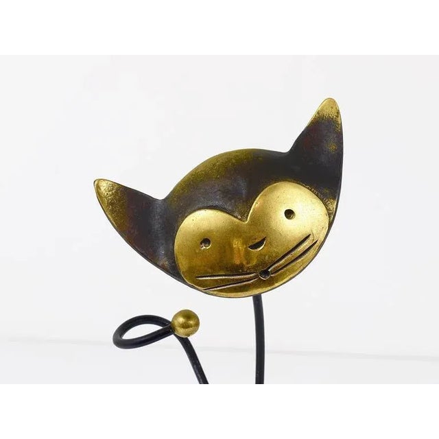 Brass Cat Wine Bottleholder by Walter Bosse attributed to Herta Baller, Austria, 1950s For Sale - Image 3 of 10