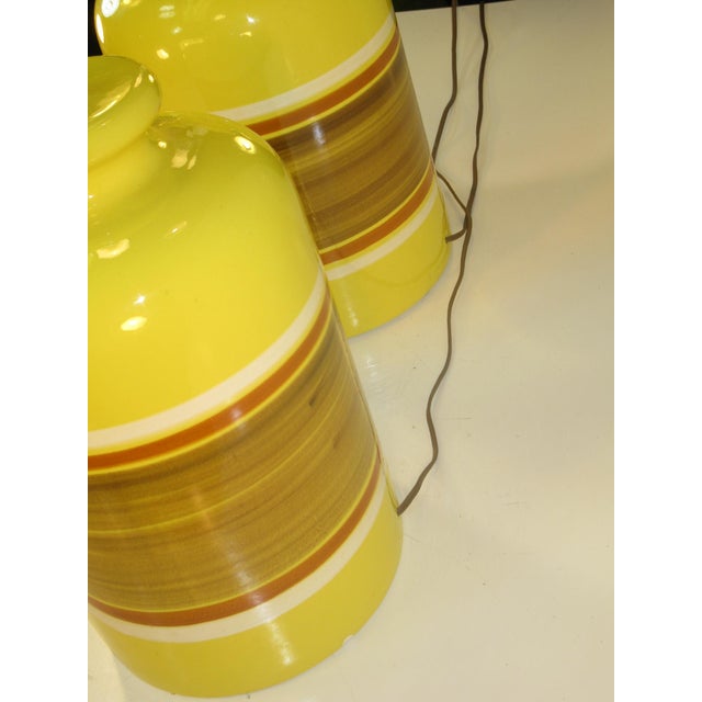 1970s Vintage Mid Century Modern Ceramic Art Pottery Retro Yellow Large Table Lamps - a Pair For Sale - Image 5 of 16