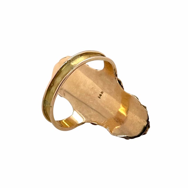 Victorian 14k Rose & Yellow Gold Ring With Carved Coral Roses Size 7.75 For Sale - Image 4 of 5