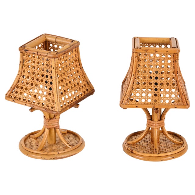 Mid-Century Italian Table Lamps in Rattan and Vienna Straw, 1960s, Set of 2 For Sale