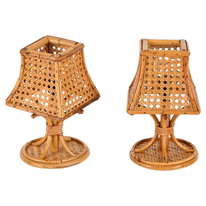 Mid-Century Italian Table Lamps in Rattan and Vienna Straw, 1960s, Set of 2