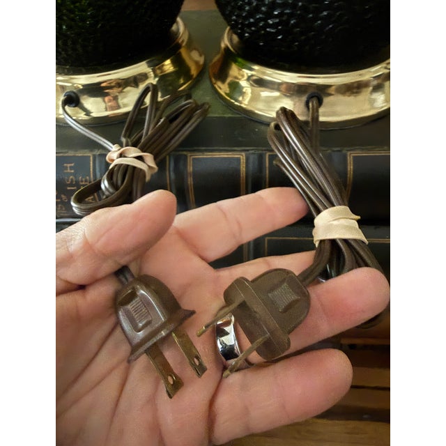 Vintage Swedish Green Textured Glass Table Lamps - A Pair For Sale - Image 11 of 12