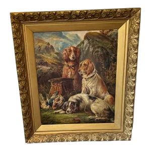 Large Painting of Hunting Dogs at Rest by H. S. Howell 1922. Signed and Dated.