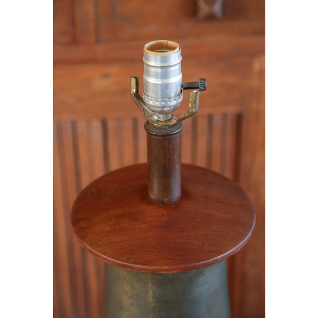 Wood Vintage 60s Mid-Century Chinoiserie Brass & Copper Urn Large Table Lamp, Beautiful Dark Patina For Sale - Image 7 of 18