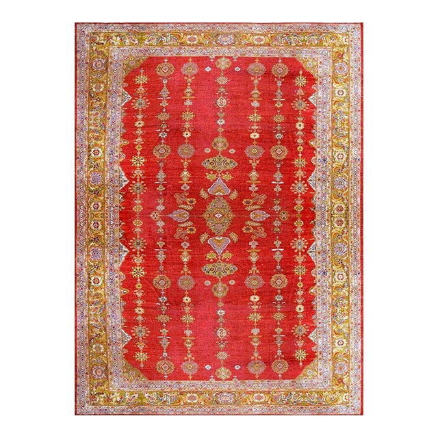 1890s Red Stripe Classic Antique Persian Sultanabad Rug 14'10" X 19'5" Handknotted Wool Carpet For Sale