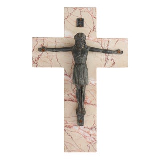Belgian Bronze and Marble Crucifix, 1920s For Sale