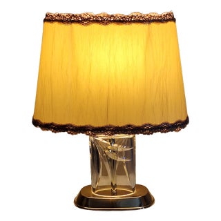 Vintage Nachtmann Table Lamp with Cut Crystal Glass Base in a Brass Mount and Fabric Shade, 1980s For Sale