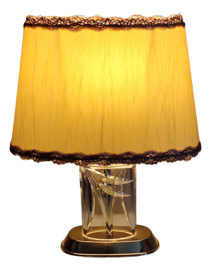 Vintage Nachtmann Table Lamp with Cut Crystal Glass Base in a Brass Mount and Fabric Shade, 1980s