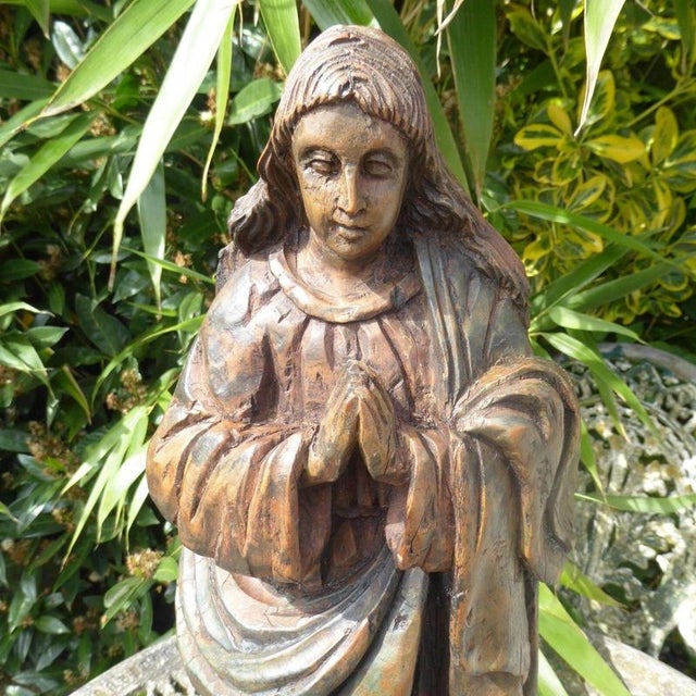 Antique Religious Carved Oak Saint Figure Statue, 1820 For Sale - Image 13 of 18