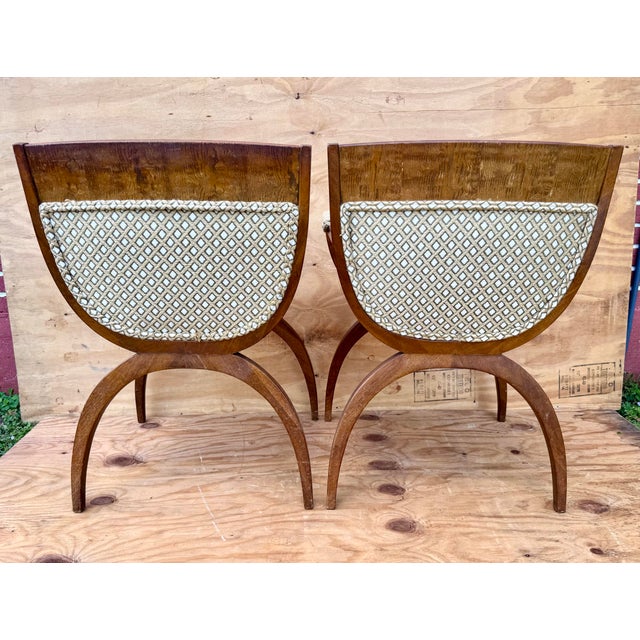 Mid-Century Modern Mid 20th Century Saber Leg X Leg Mid Century Modern Burl Wood Designer Arm Desk and Occasional Side Chair For Sale - Image 3 of 10