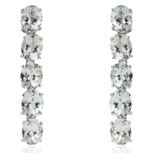 Art Deco 19th Century Style 100.3 Ct Aquamarine Silver Rivière 18 Inch Necklace & Drop Earrings - 3 Pieces For Sale - Image 3 of 15