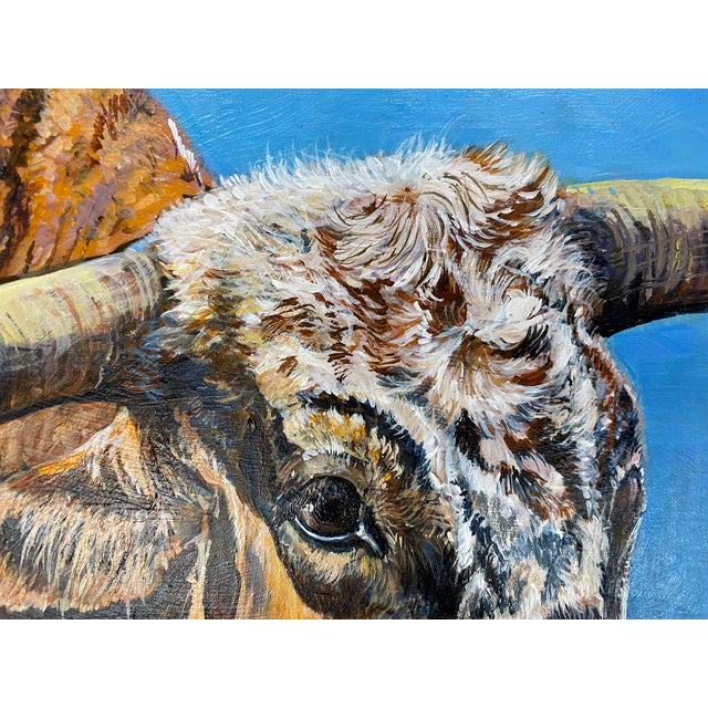 Poker Face ~ Willie Britt, Original Acrylic Painting. A Colorado Longhorn Comes to Life Against the Expansive Blue Skies of Southern Colorado. For Sale - Image 4 of 14