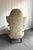 Midcentury 1960s-70s cream velvet & carved wood high-back accent chair. A couple of very small discoloration spots near...